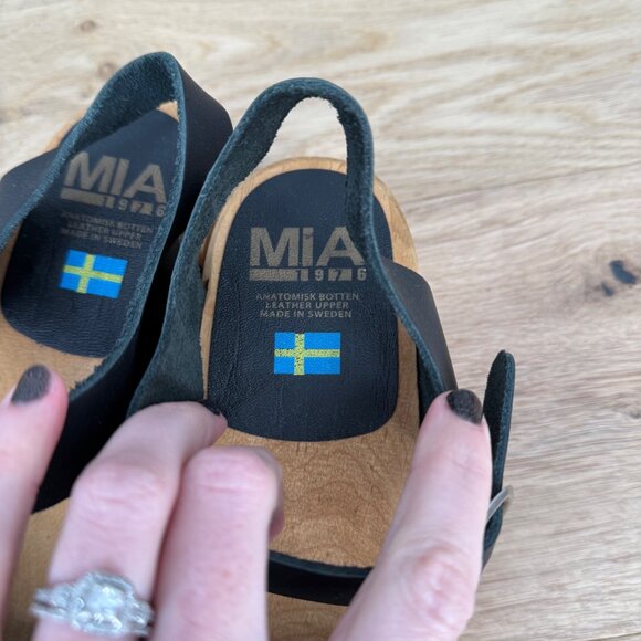 MIA Sofia Leather Wooden Block Heel Clog Shoe Size EU 39/US 8.5-9 Black Swedish - Picture 8 of 14